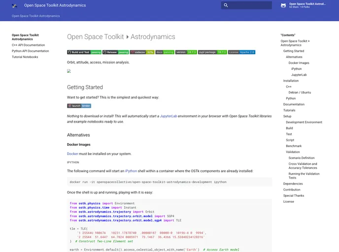 screenshot of Open Space Toolkit Astrodynamics