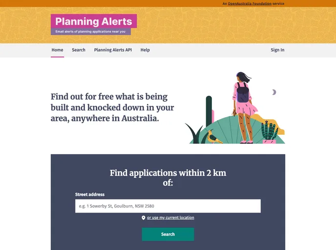 screenshot of Planningalerts
