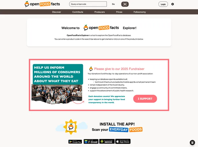 screenshot of Openfoodfacts Explorer