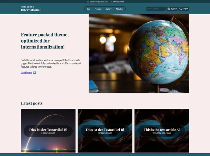 screenshot of Astro Theme International