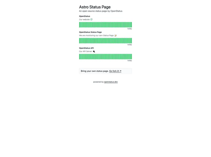 screenshot of Astro Status Page