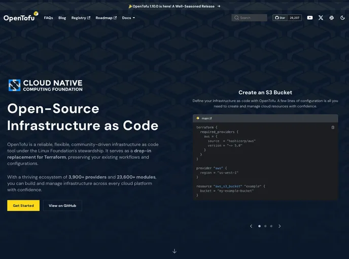screenshot of Opentofu.org