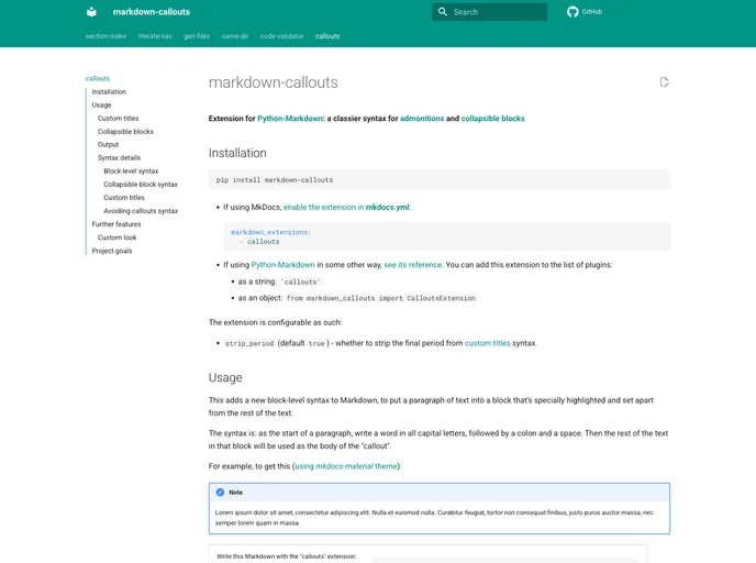 screenshot of Markdown Callouts