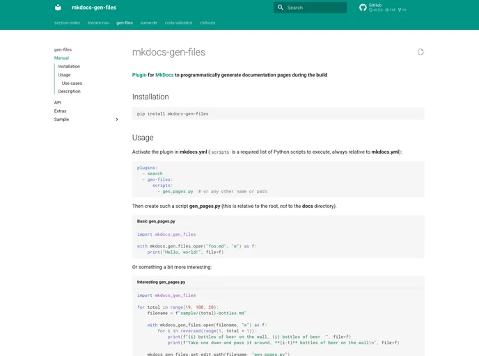screenshot of Mkdocs Gen Files