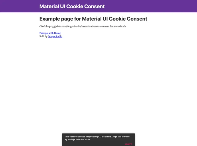 screenshot of Material UI Cookie Consent