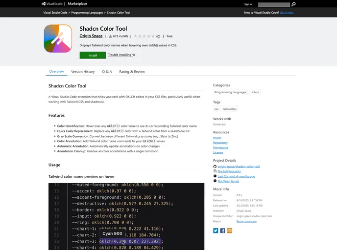 screenshot of Shadcn Color Tool