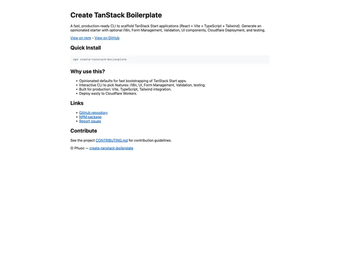 Create Tanstack Boilerplate screenshot