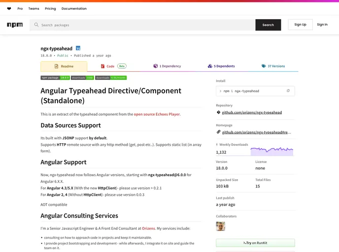 screenshot of Ngx Typeahead
