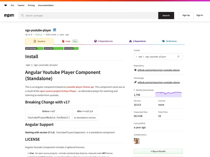 screenshot of Ngx Youtube Player