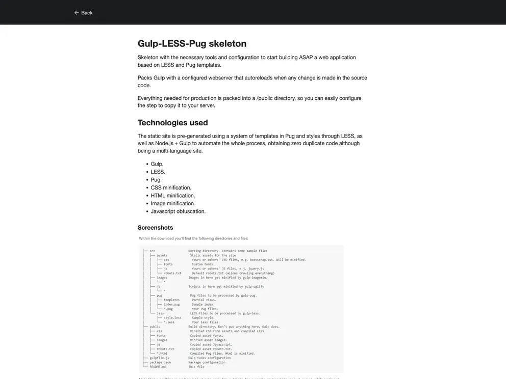 screenshot of Gulp Less Pug Skeleton