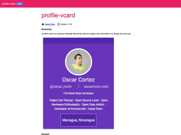 screenshot of Profile Vcard