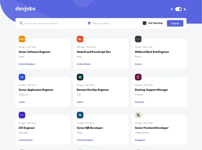 screenshot of Devjobs