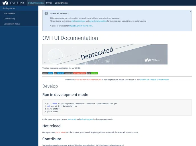 screenshot of Ovh UI Angular