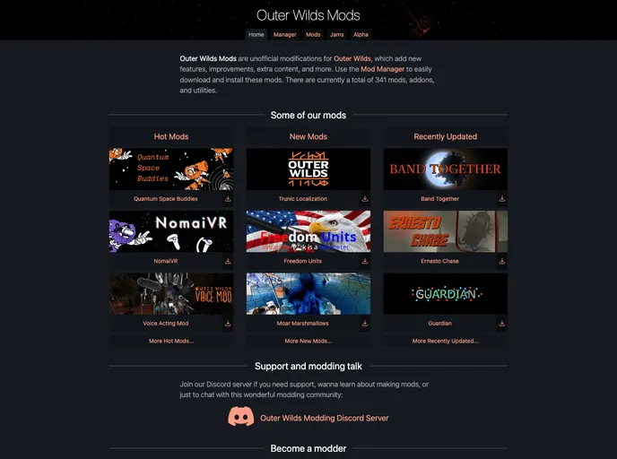 screenshot of Outerwildsmods.com