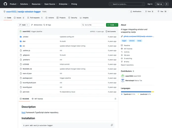 screenshot of Nestjs Winston Logger