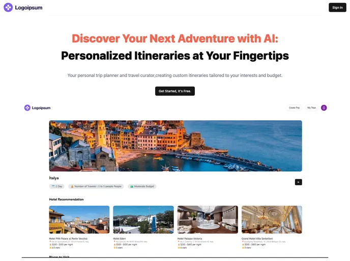 screenshot of Full Stack AI Trip Planner