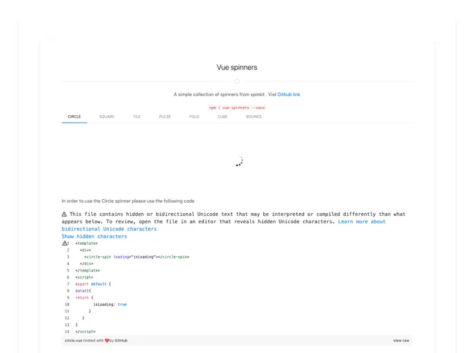 screenshot of Vue Spinners