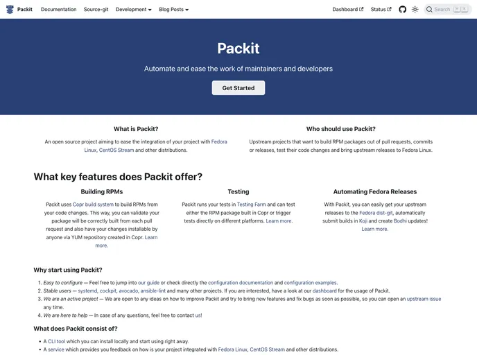 screenshot of Packit.dev