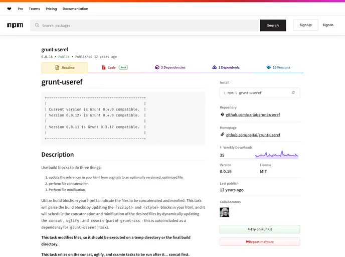 screenshot of Grunt Useref