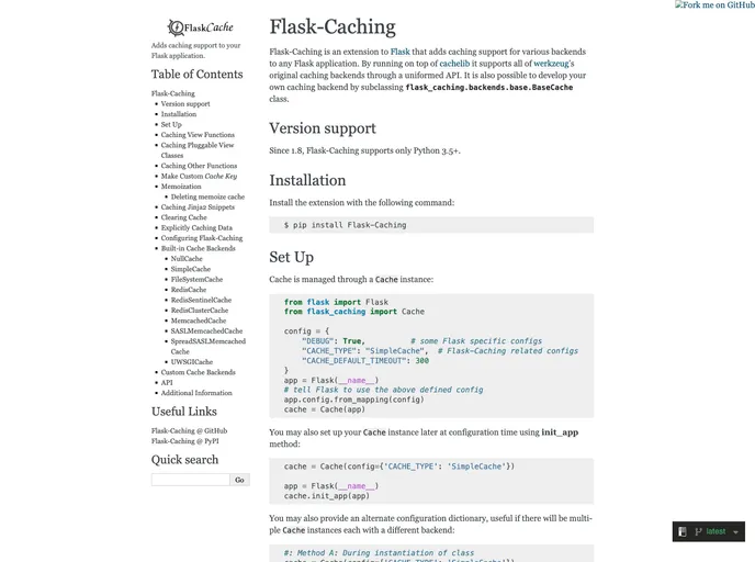 screenshot of Flask Caching