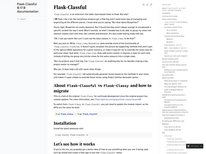 screenshot of Flask Classful