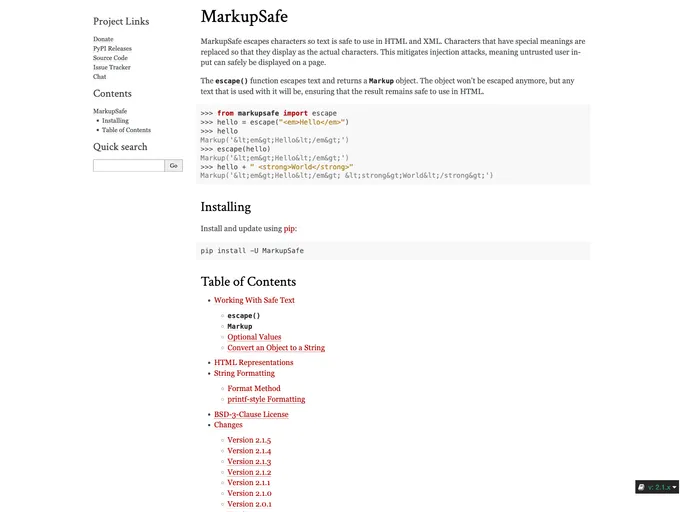 screenshot of Markupsafe