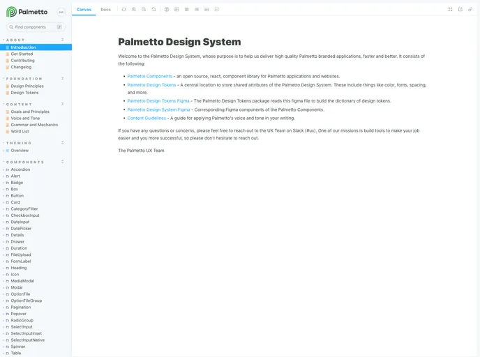 screenshot of Palmetto Components