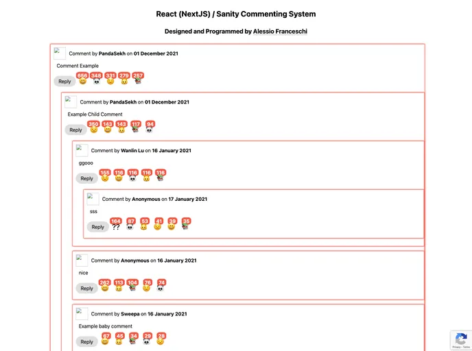 screenshot of React Commenting System