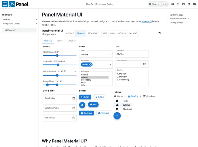 screenshot of Panel Material UI