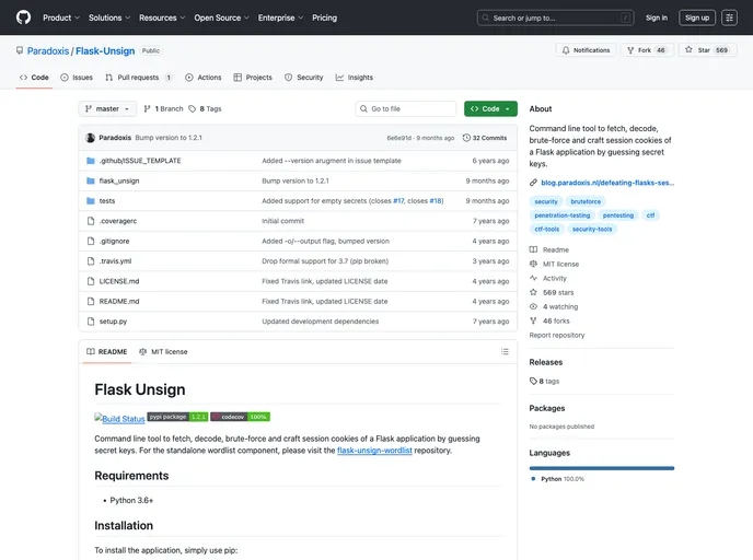 screenshot of Flask Unsign Wordlist