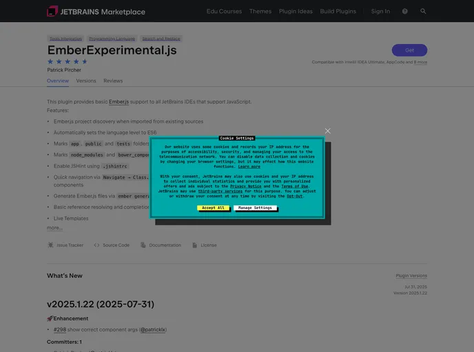 screenshot of Intellij Emberjs Experimental
