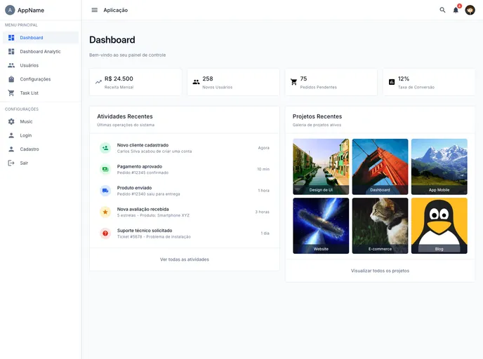 screenshot of Quasar Dashboard Shadcn