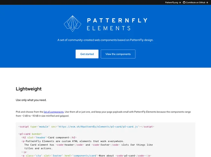 screenshot of Patternfly Elements