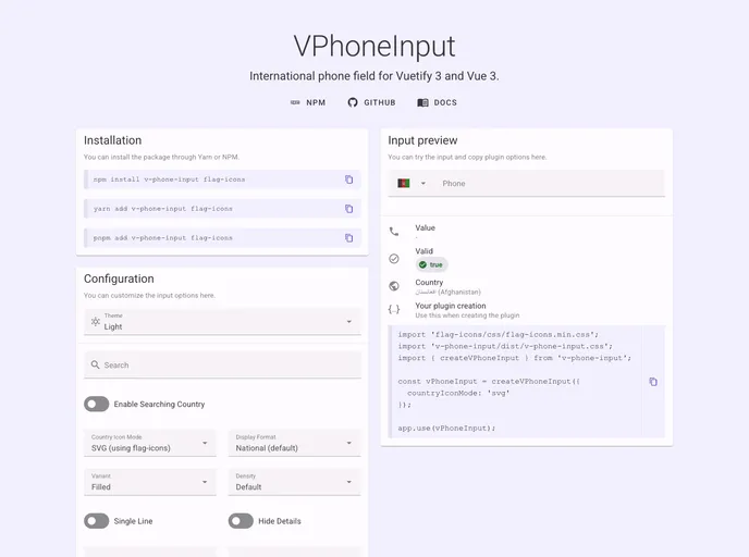 V Phone Input