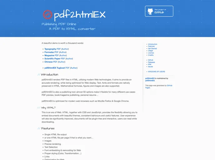 screenshot of Pdf2htmlEX