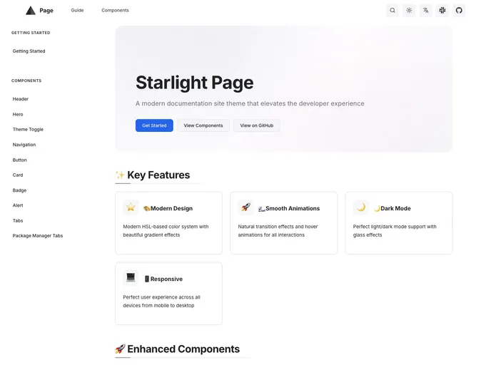 Starlight Theme Page screenshot