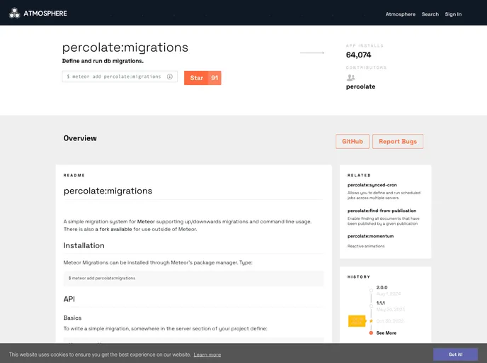 screenshot of Meteor Migrations
