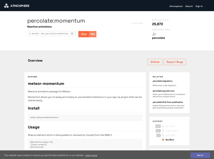 screenshot of Meteor Momentum
