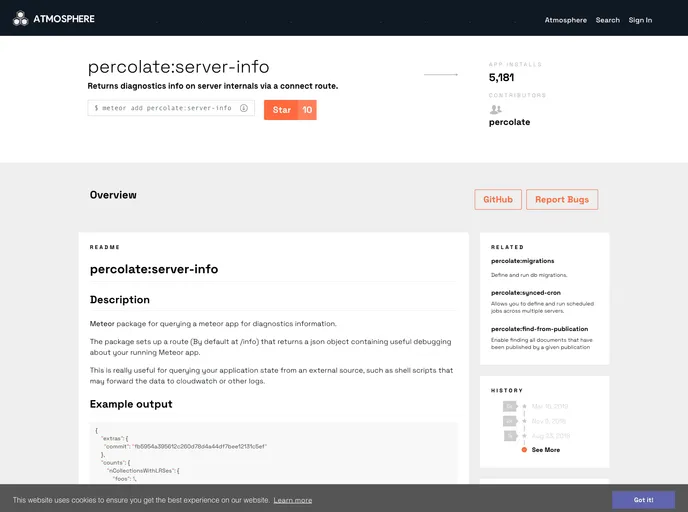 screenshot of Meteor Server Info