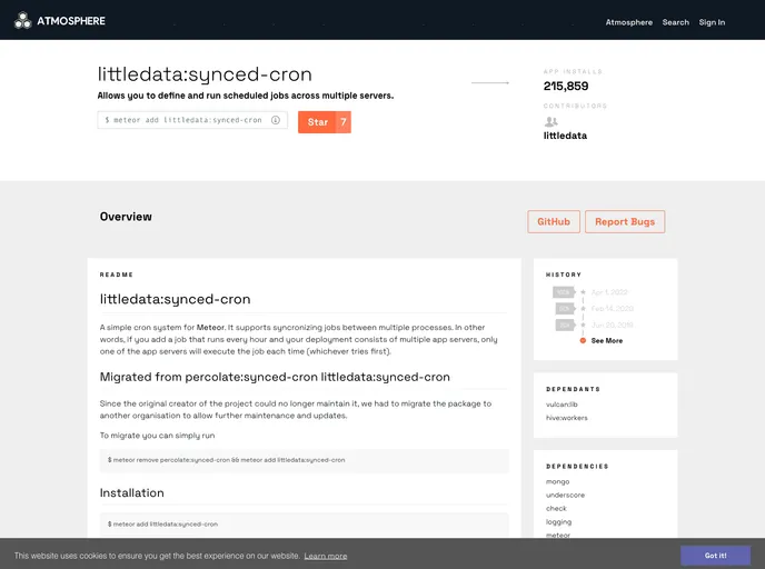 screenshot of Meteor Synced Cron