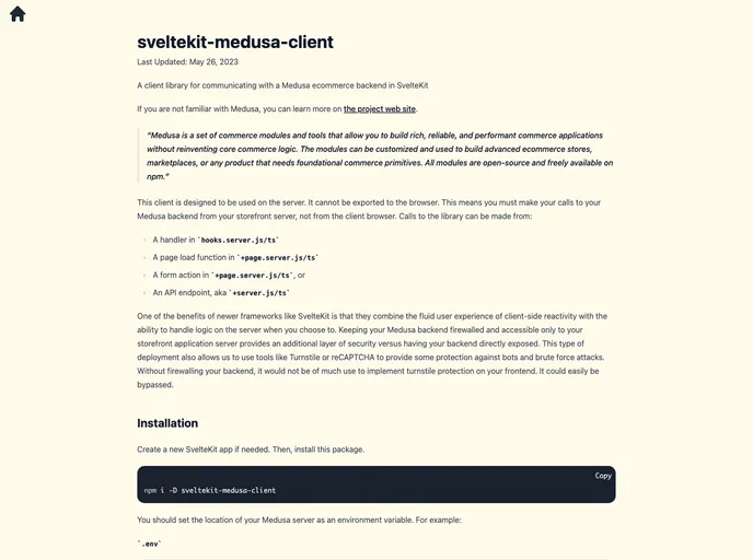 screenshot of Sveltekit Medusa Client