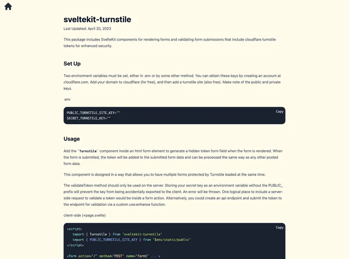 screenshot of Sveltekit Turnstile