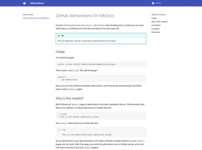 screenshot of Admonitions