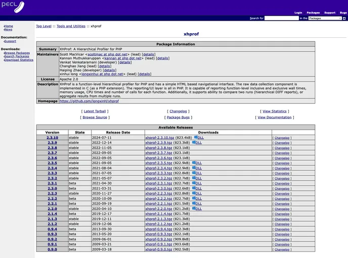 screenshot of Xhprof