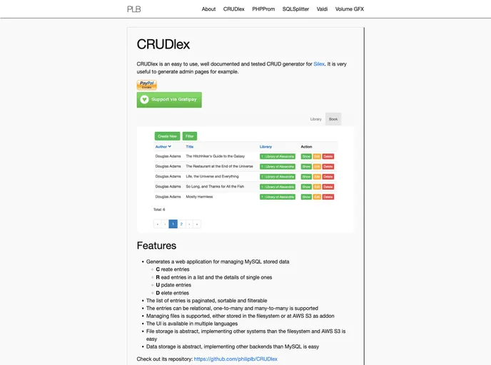 screenshot of CRUDlex