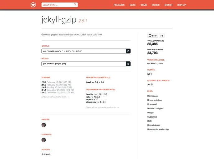 screenshot of Jekyll Gzip