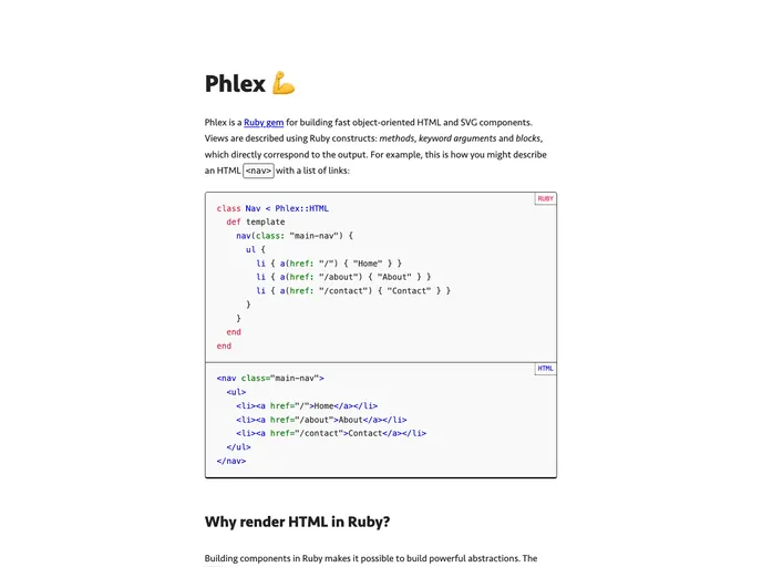 screenshot of Phlex Rails