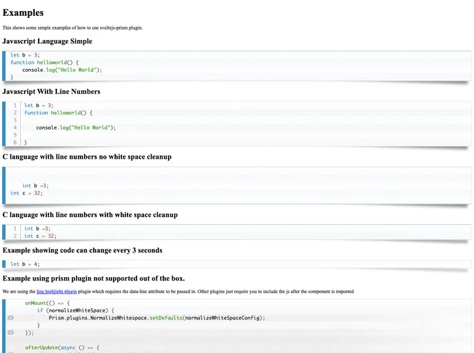 screenshot of Svelte PrismJS