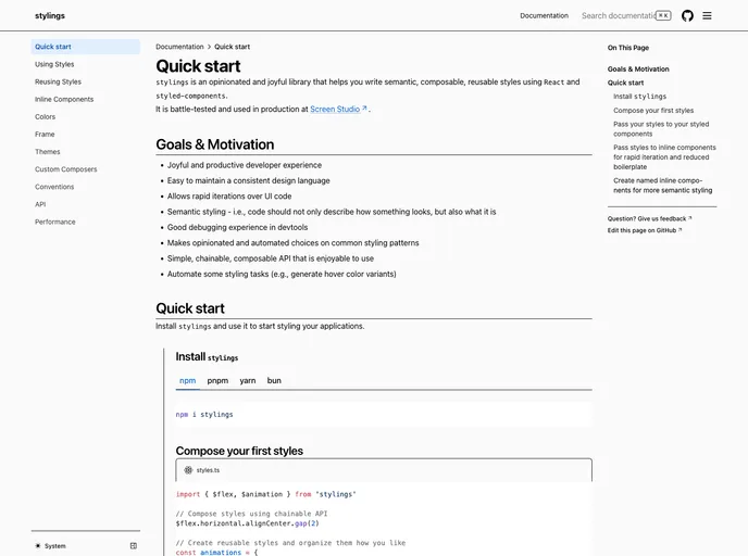 screenshot of Stylings