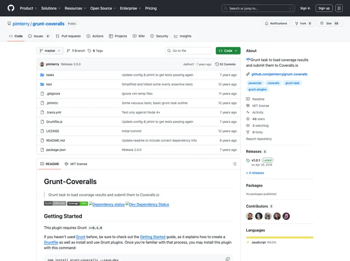 screenshot of Grunt Coveralls